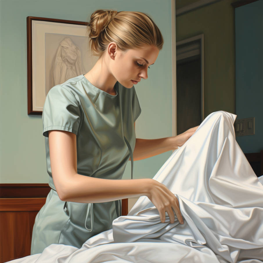 nurse changing sheets
